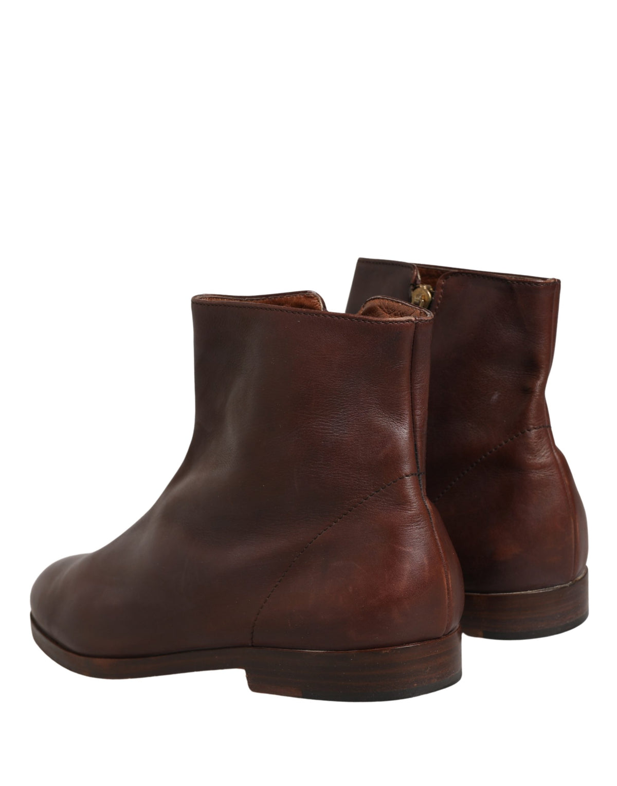 Dolce & Gabbana Brown Leather Flats Biker Ankle Boots