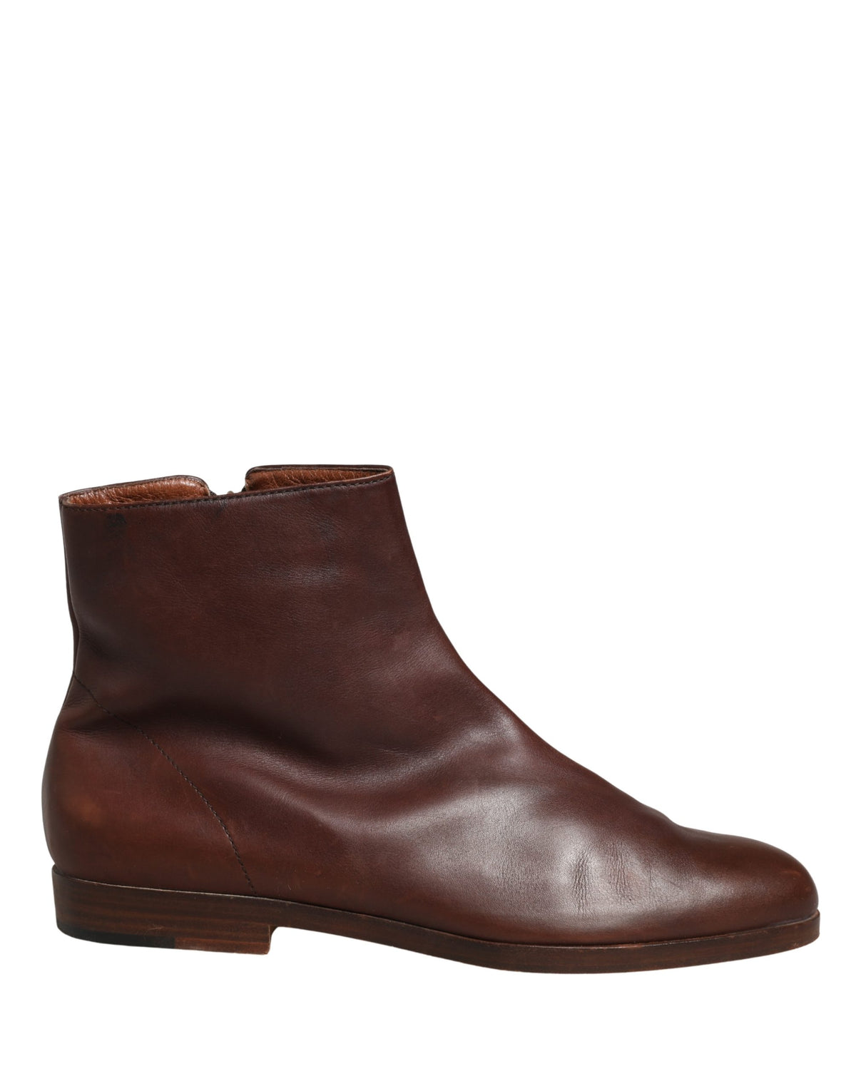Dolce & Gabbana Brown Leather Flats Biker Ankle Boots