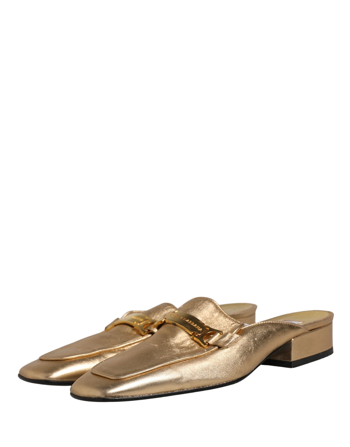 Dolce & Gabbana Gold Leather Mule Loafers Slides Flats