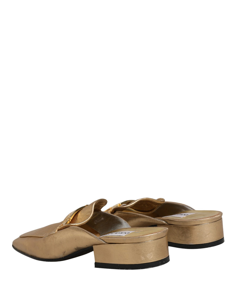Dolce & Gabbana Gold Leather Mule Loafers Slides Flats