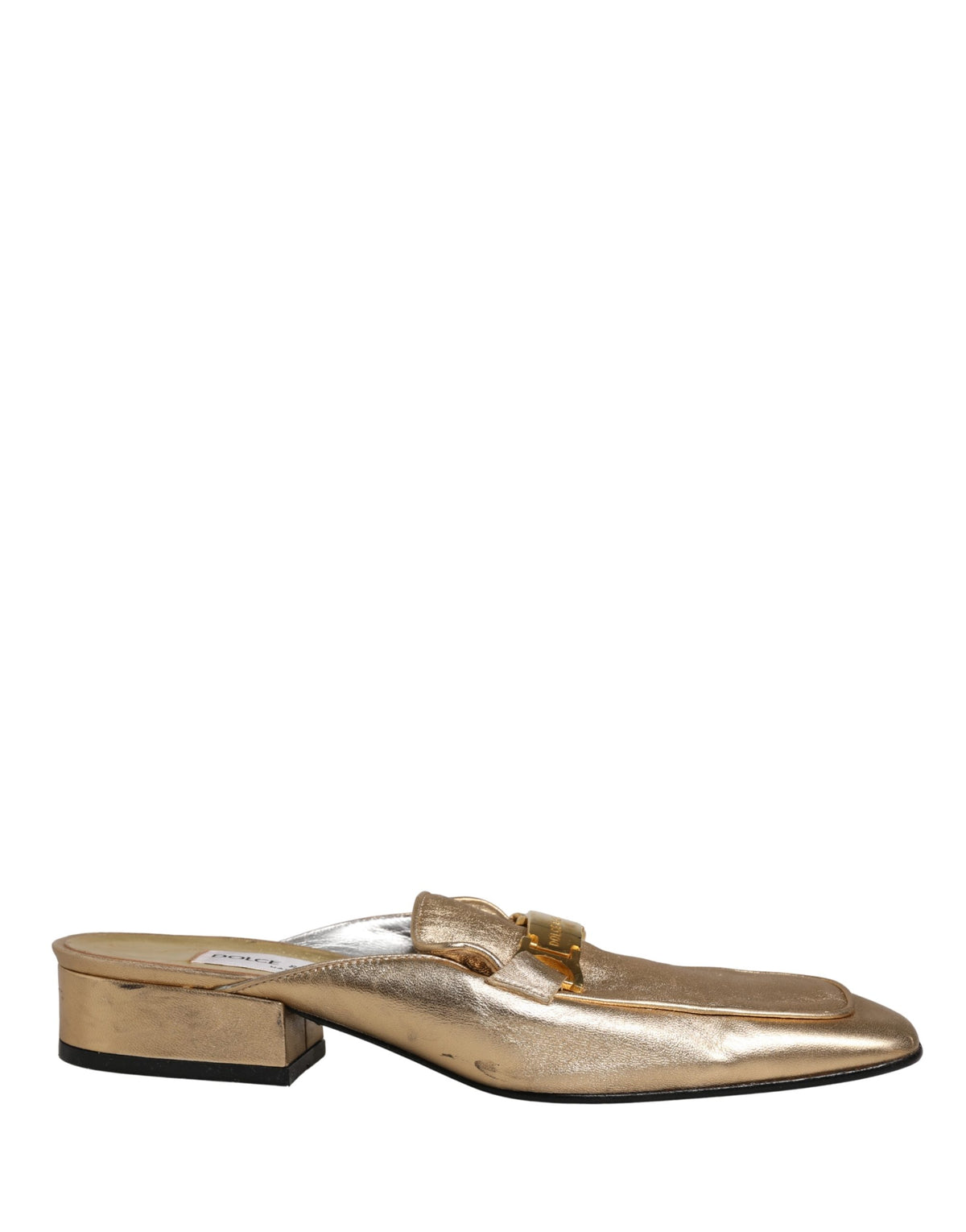 Dolce & Gabbana Gold Leather Mule Loafers Slides Flats