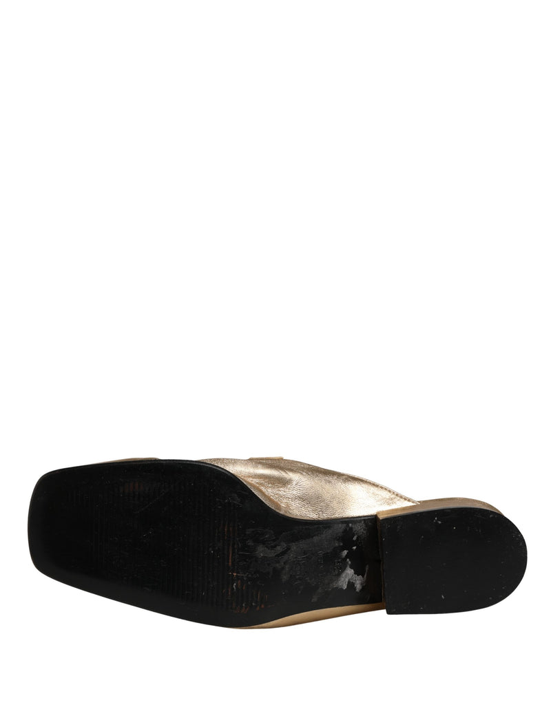 Dolce & Gabbana Gold Leather Mule Loafers Slides Flats