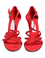Dolce & Gabbana Red Calf Suede Strappy Heels Sandals