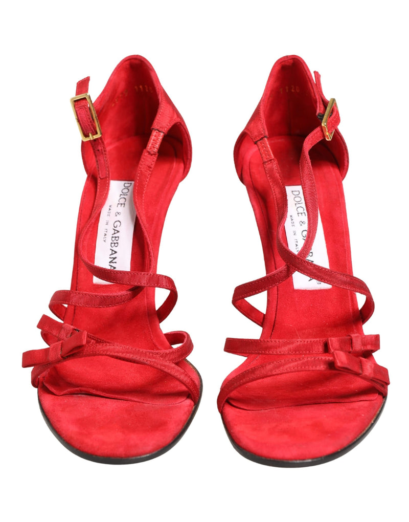 Dolce & Gabbana Red Calf Suede Strappy Heels Sandals