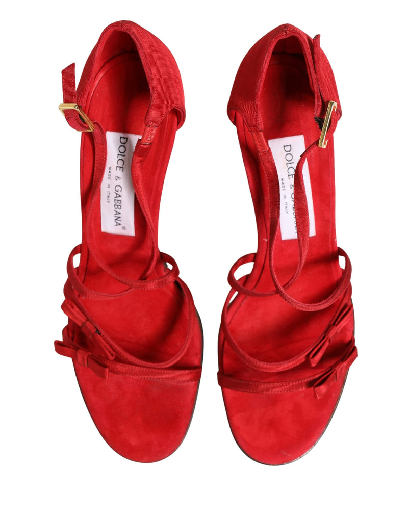 Dolce & Gabbana Red Calf Suede Strappy Heels Sandals