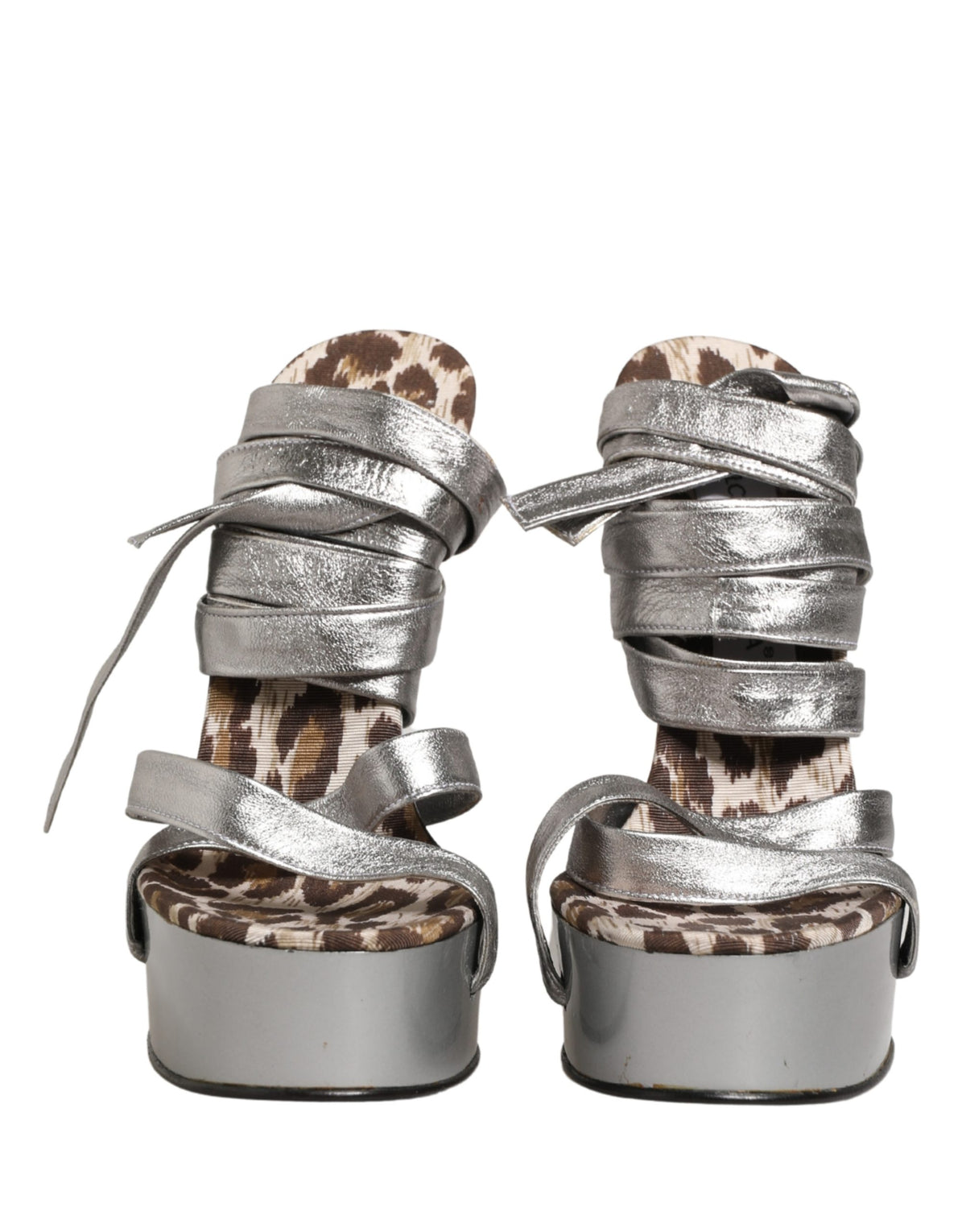 Dolce & Gabbana Silver Leather Platform Wedge Sandals