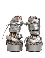 Dolce & Gabbana Silver Leather Platform Wedge Sandals