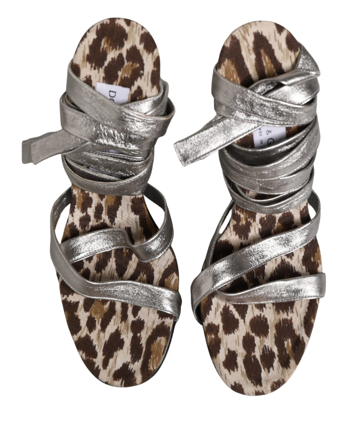 Dolce & Gabbana Silver Leather Platform Wedge Sandals