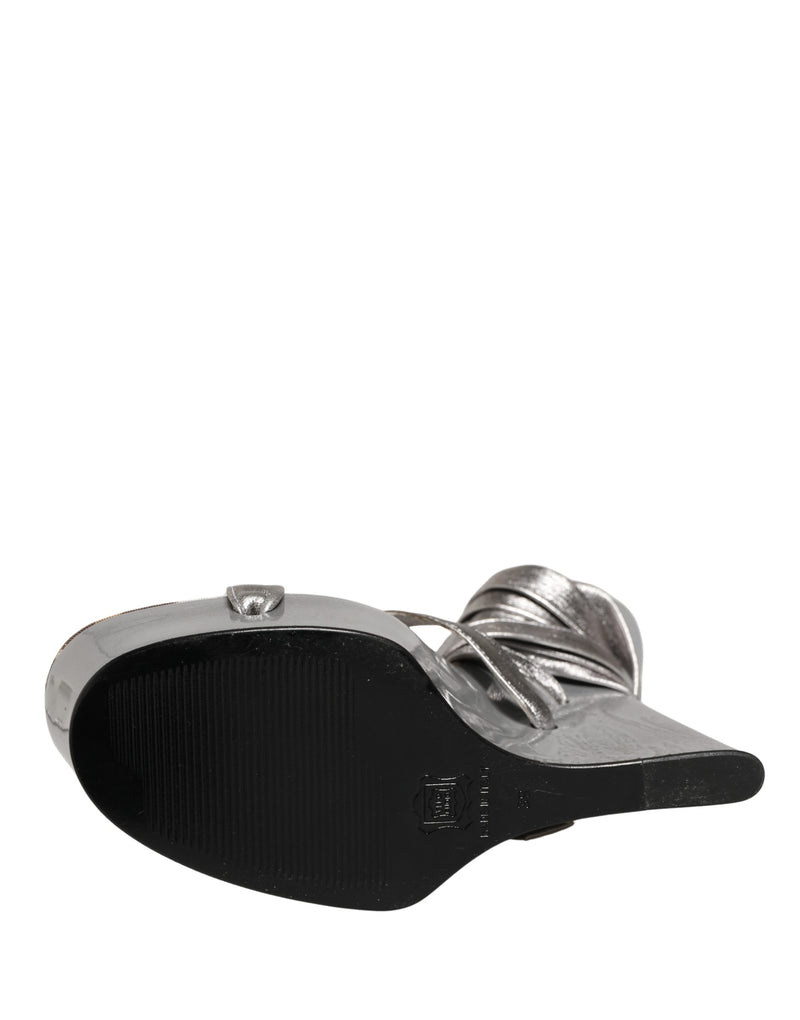 Dolce & Gabbana Silver Leather Platform Wedge Sandals