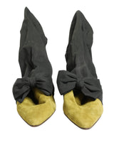 Dolce & Gabbana Black Yellow Suede Mid Calf Boots