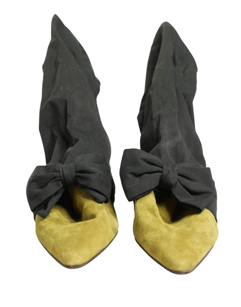 Dolce & Gabbana Black Yellow Suede Mid Calf Boots