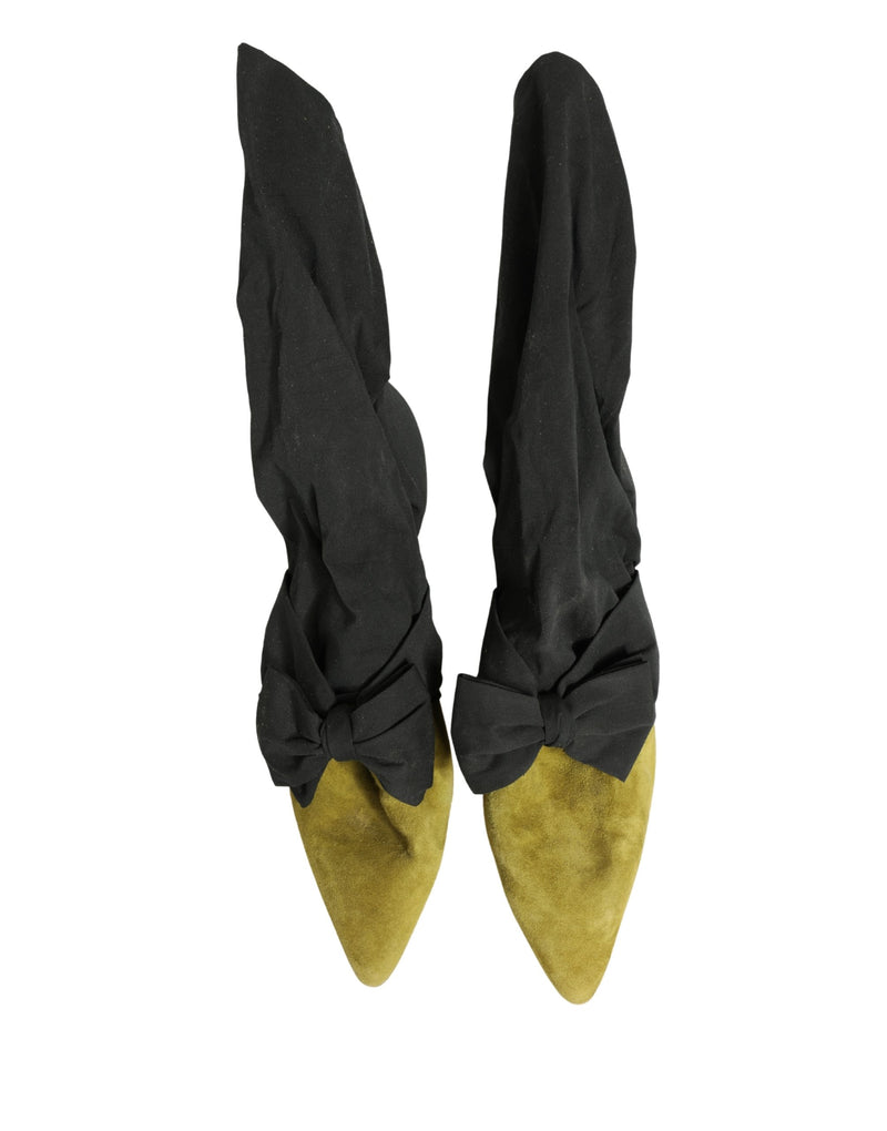 Dolce & Gabbana Black Yellow Suede Mid Calf Boots