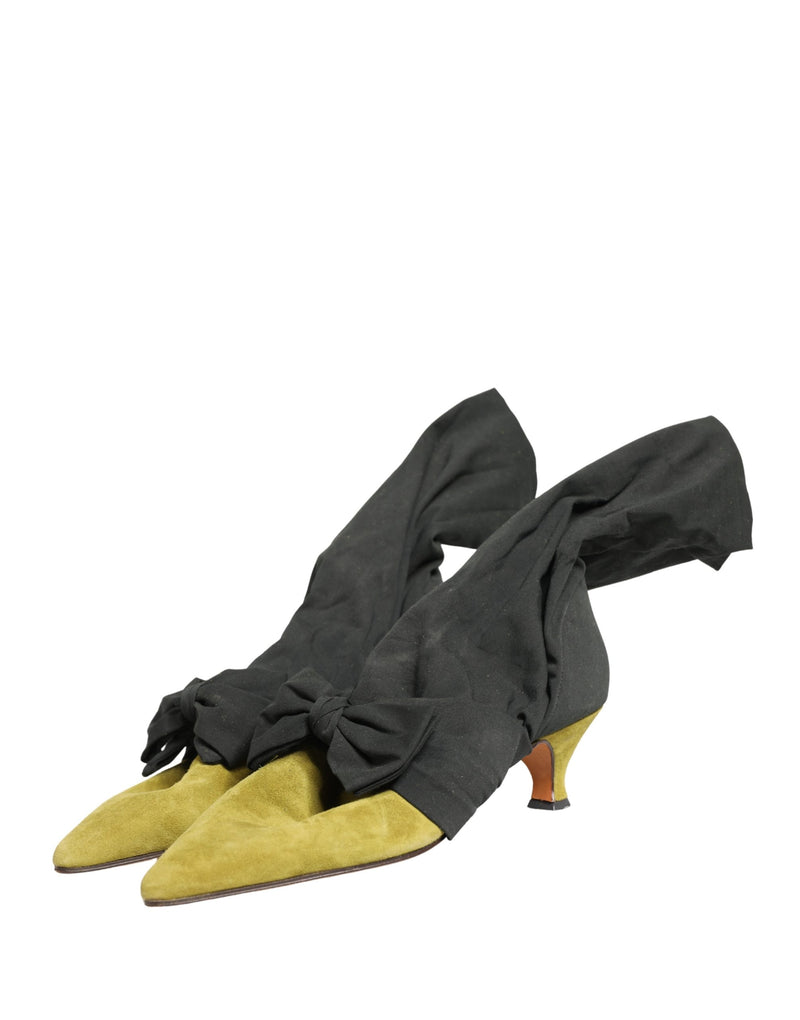 Dolce & Gabbana Black Yellow Suede Mid Calf Boots