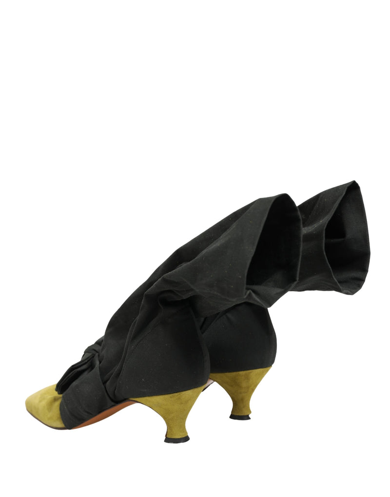 Dolce & Gabbana Black Yellow Suede Mid Calf Boots