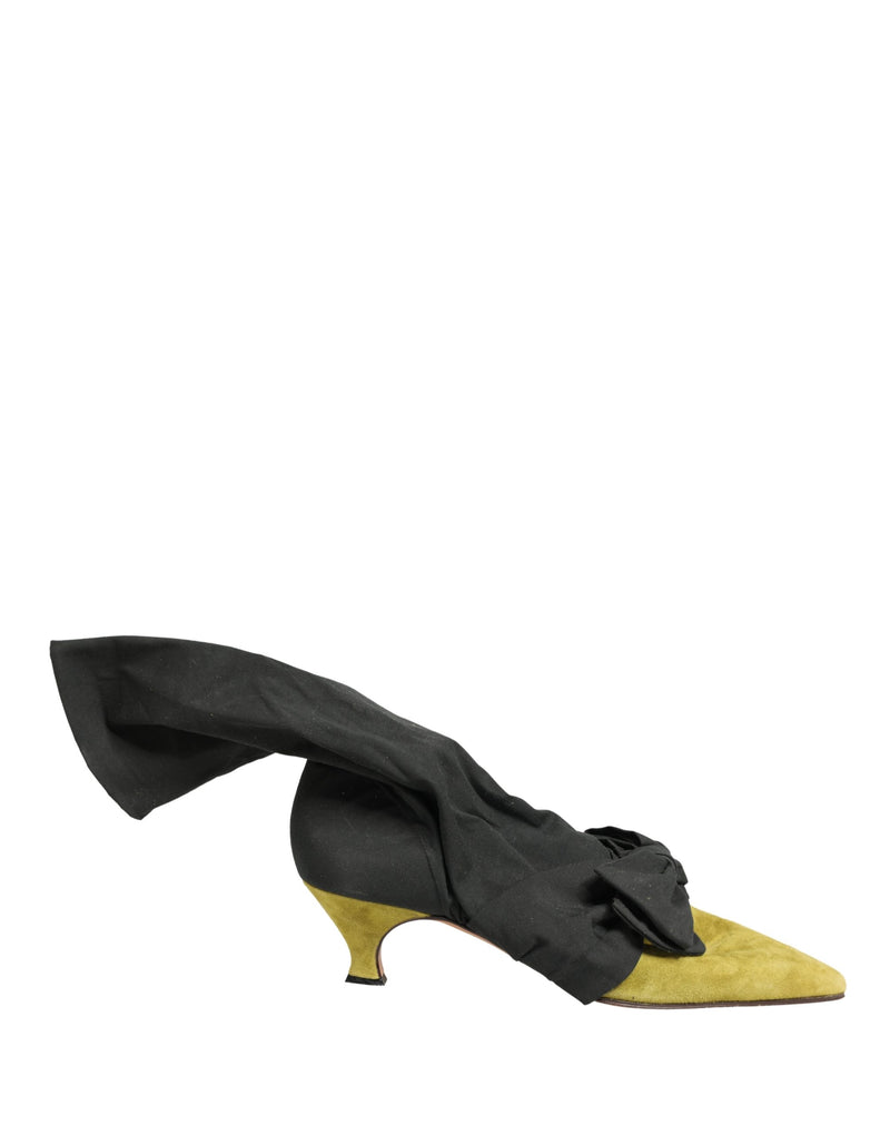 Dolce & Gabbana Black Yellow Suede Mid Calf Boots