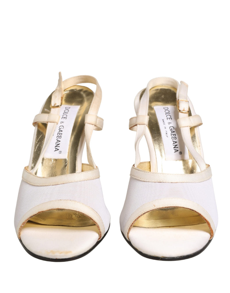 Dolce & Gabbana White Satin Slingback Heels Pumps Shoes