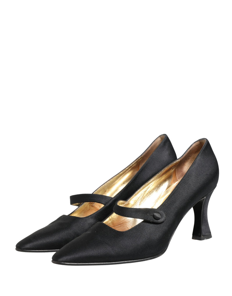 Dolce & Gabbana Black Satin Mary Jane Pumps