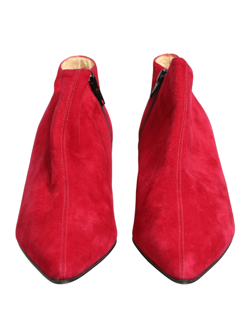 Dolce & Gabbana Red Suede Ankle Boots - Women's Shoes