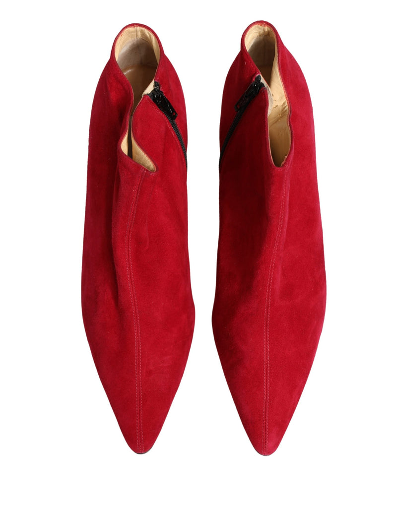 Dolce & Gabbana Red Suede Ankle Boots - Women's Shoes