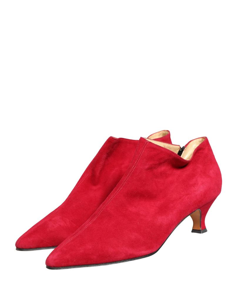 Dolce & Gabbana Red Suede Ankle Boots - Women's Shoes