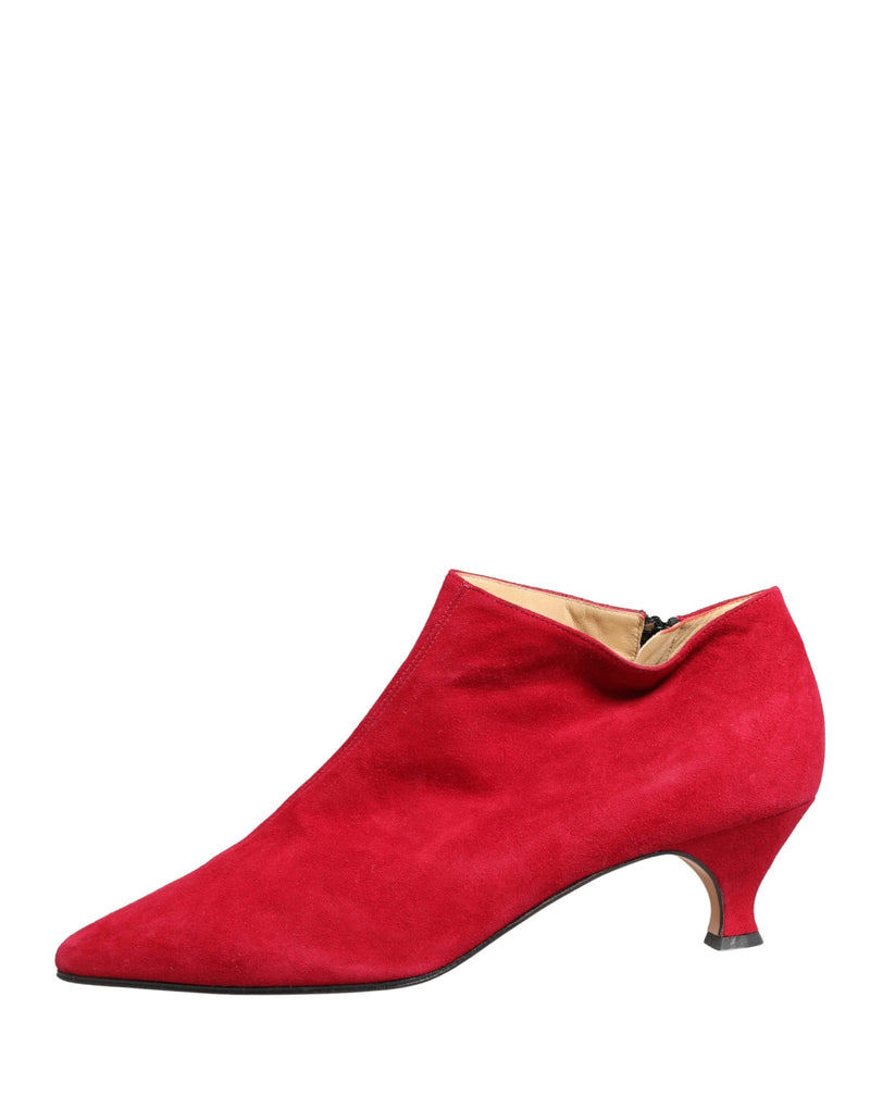 Dolce & Gabbana Red Suede Ankle Boots - Women's Shoes