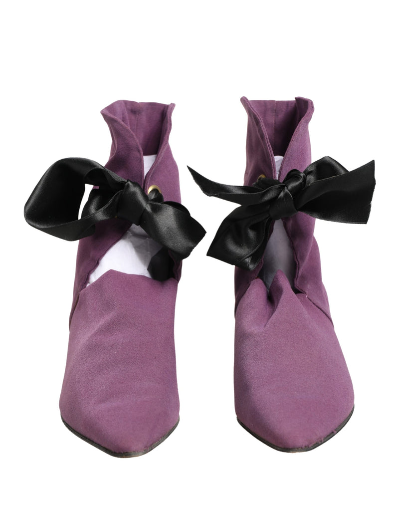 Dolce & Gabbana Purple Mid Calf Lace-Up Boots