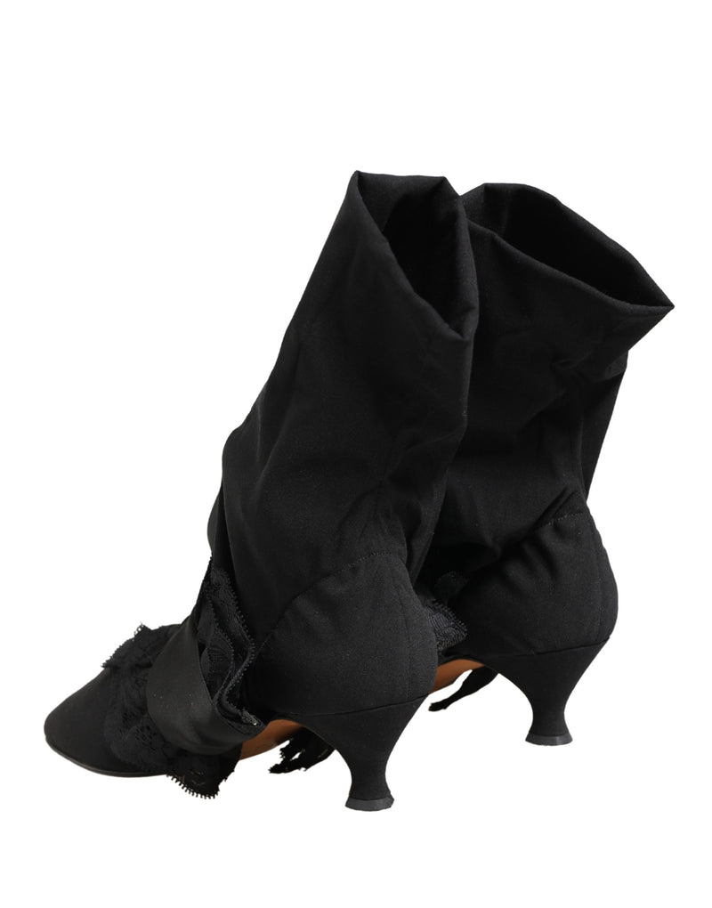 Dolce & Gabbana Black Suede Mid Calf Boots