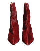 Dolce & Gabbana Burgundy Mid Calf Boots - Authentic Italian Elegance