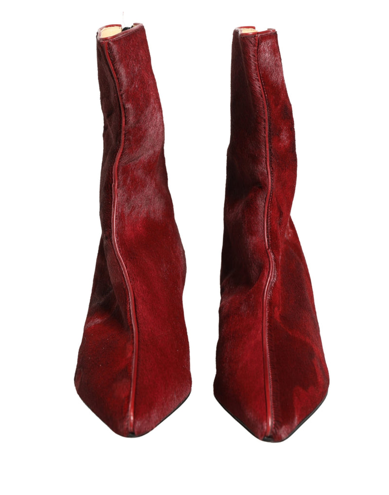 Dolce & Gabbana Burgundy Mid Calf Boots - Authentic Italian Elegance