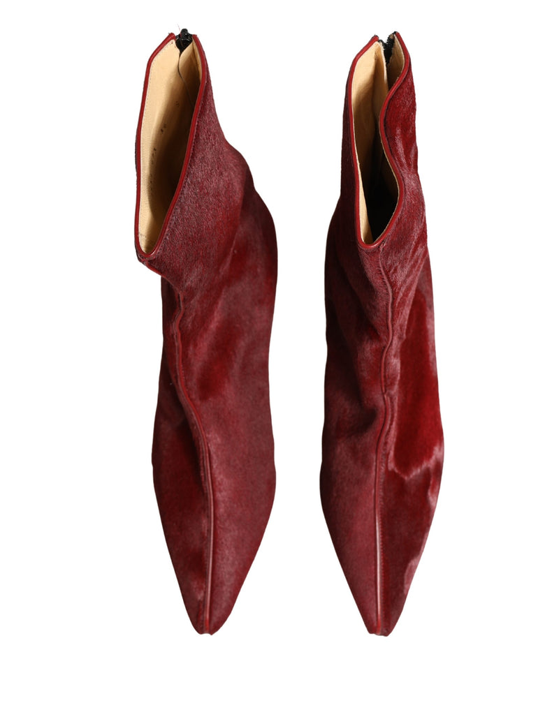 Dolce & Gabbana Burgundy Mid Calf Boots - Authentic Italian Elegance