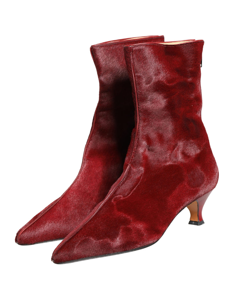 Dolce & Gabbana Burgundy Mid Calf Boots - Authentic Italian Elegance