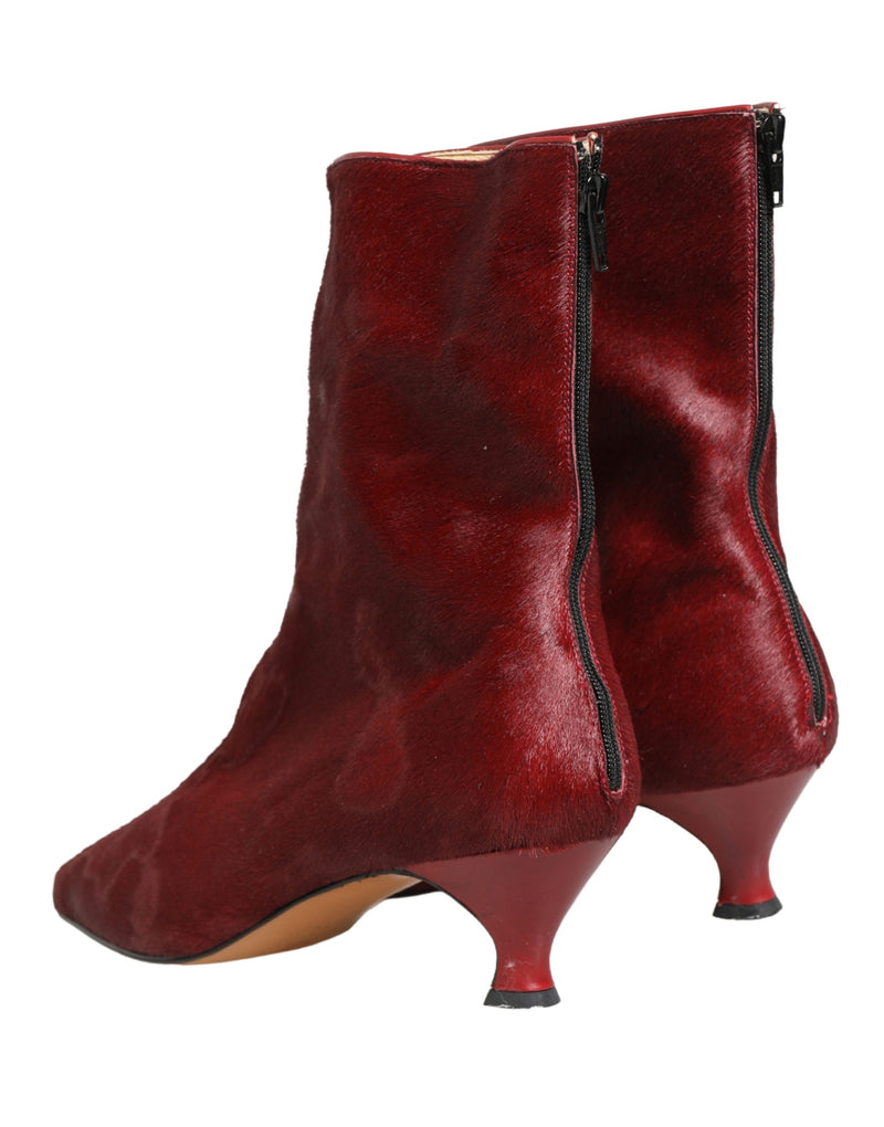 Dolce & Gabbana Burgundy Mid Calf Boots - Authentic Italian Elegance