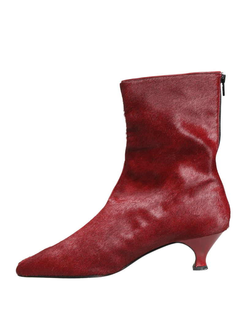 Dolce & Gabbana Burgundy Mid Calf Boots - Authentic Italian Elegance