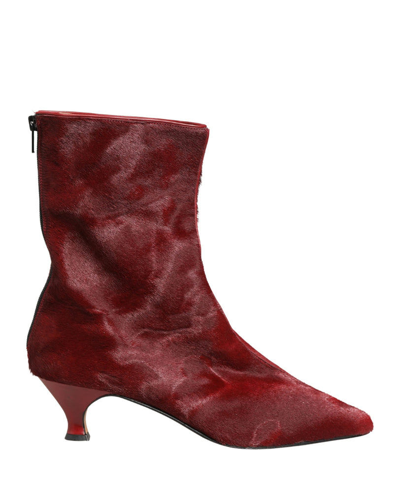 Dolce & Gabbana Burgundy Mid Calf Boots - Authentic Italian Elegance