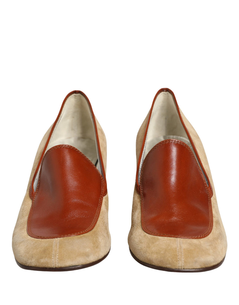 Dolce & Gabbana Beige Suede Block Heel Loafers for Women