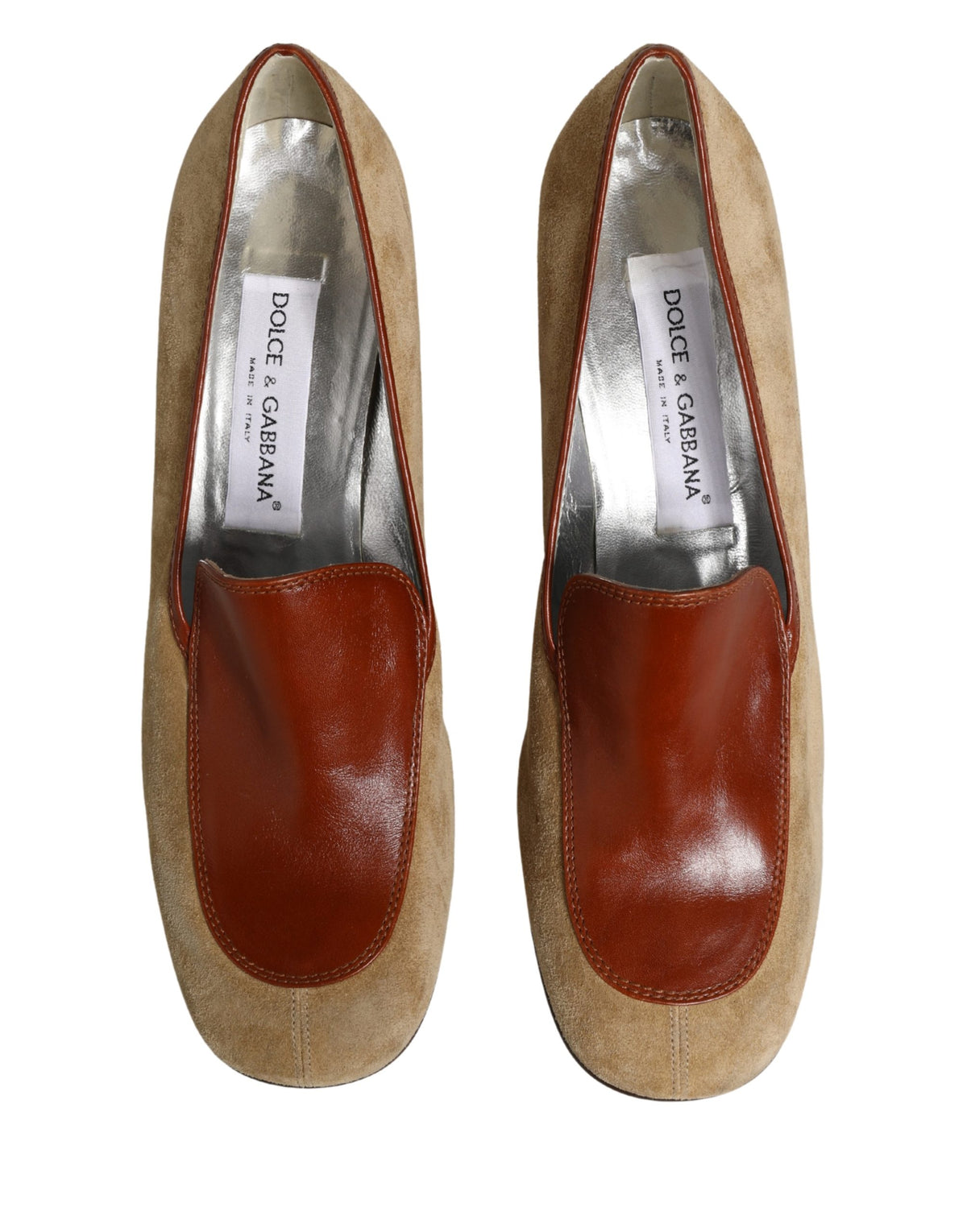 Dolce & Gabbana Beige Suede Block Heel Loafers for Women