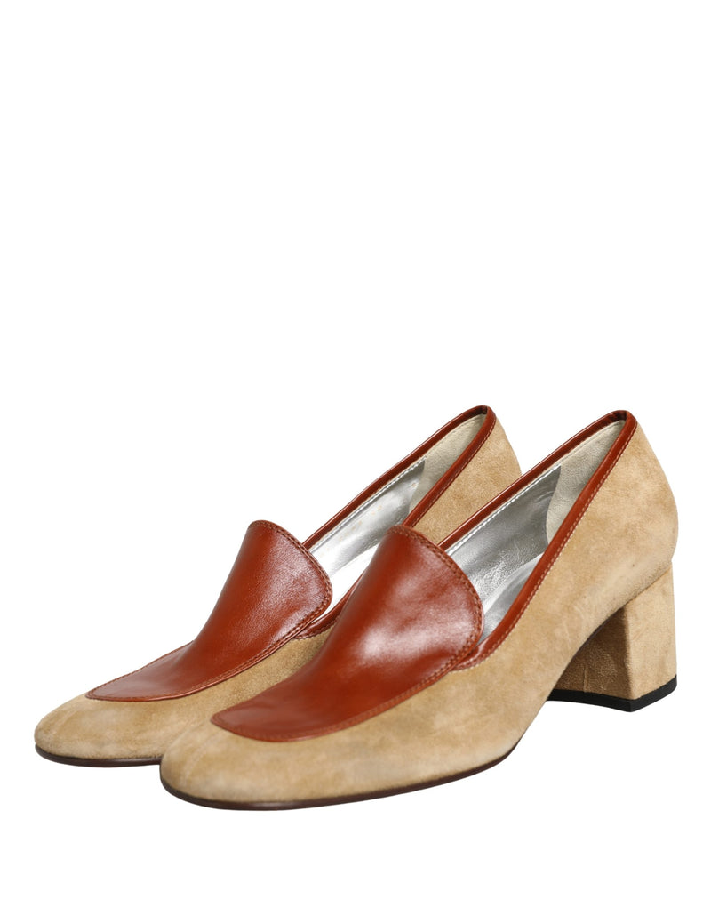 Dolce & Gabbana Beige Suede Block Heel Loafers for Women