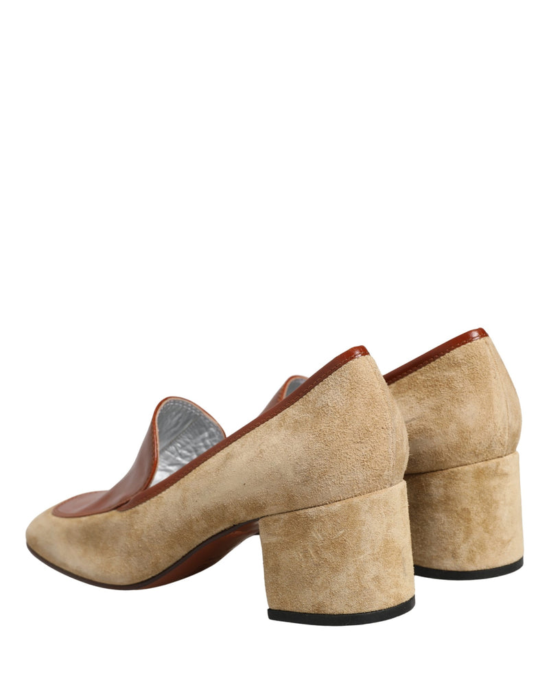 Dolce & Gabbana Beige Suede Block Heel Loafers for Women
