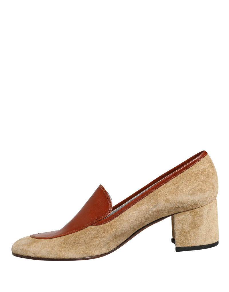 Dolce & Gabbana Beige Suede Block Heel Loafers for Women