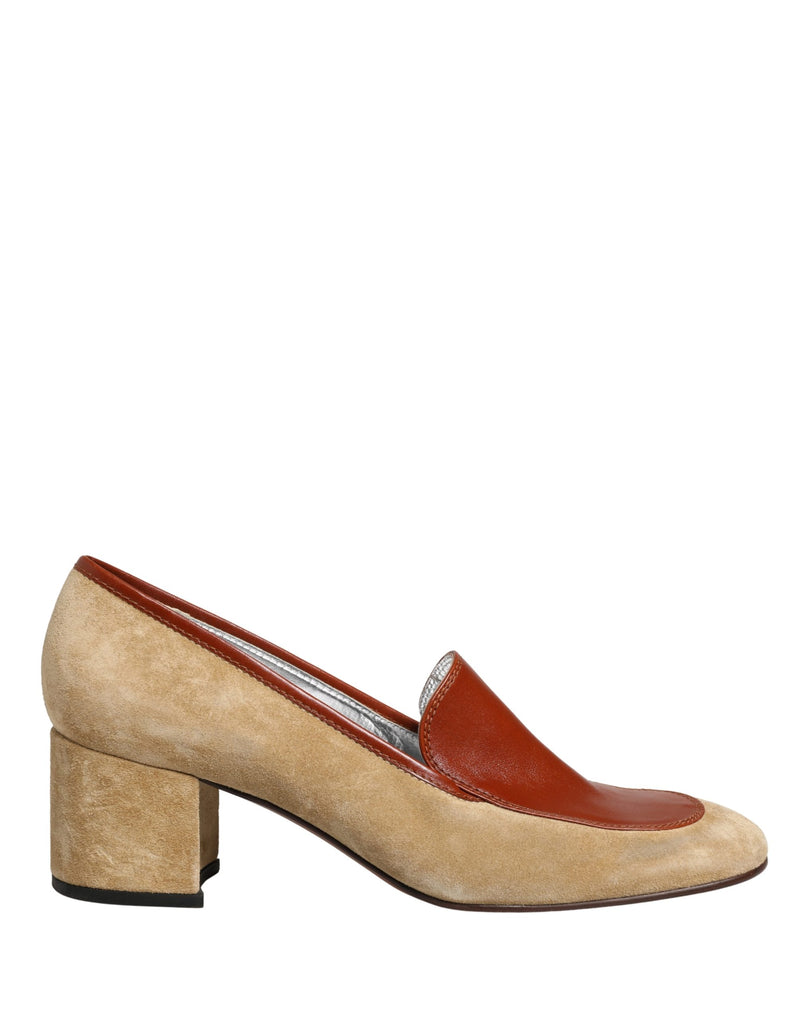 Dolce & Gabbana Beige Suede Block Heel Loafers for Women