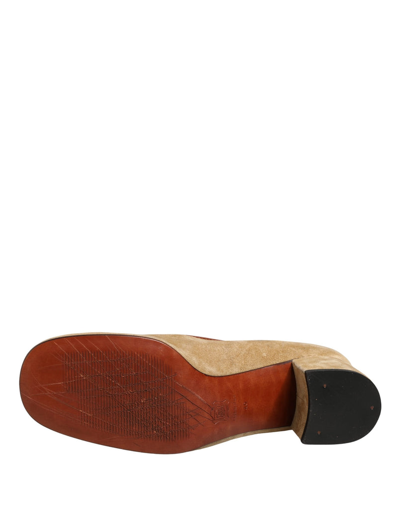 Dolce & Gabbana Beige Suede Block Heel Loafers for Women