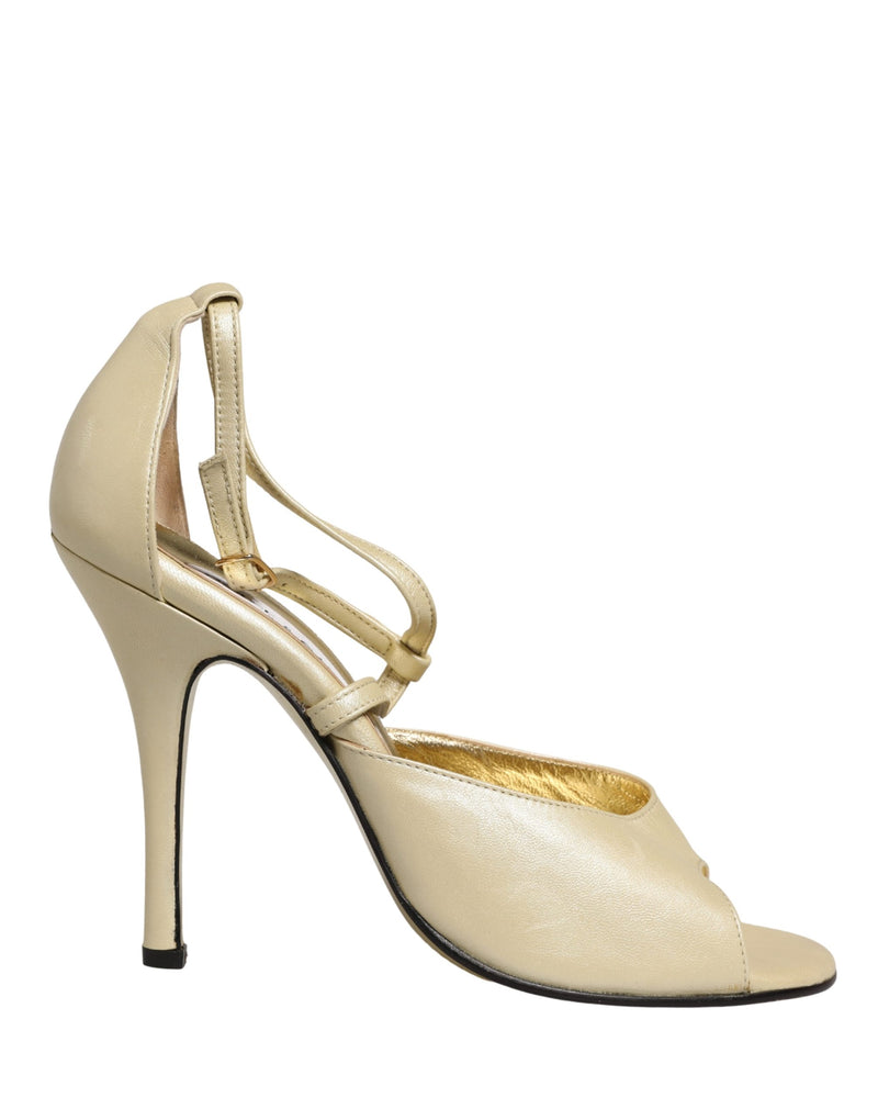 Dolce & Gabbana Beige Leather Stiletto Heels Sandals