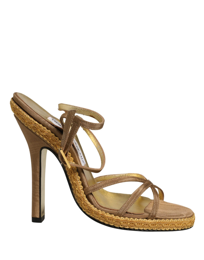 Dolce & Gabbana Brown Braided Ankle Strap Heels Sandals