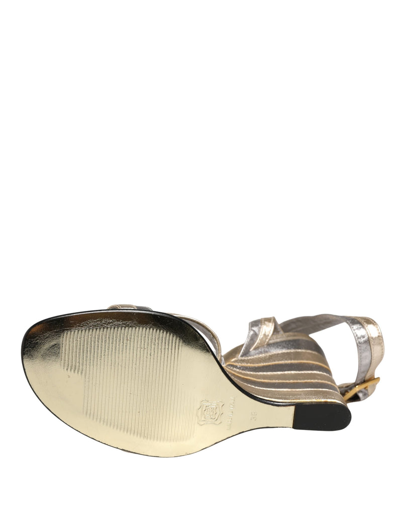 Dolce & Gabbana Gold Silver Leather Wedge Sandals