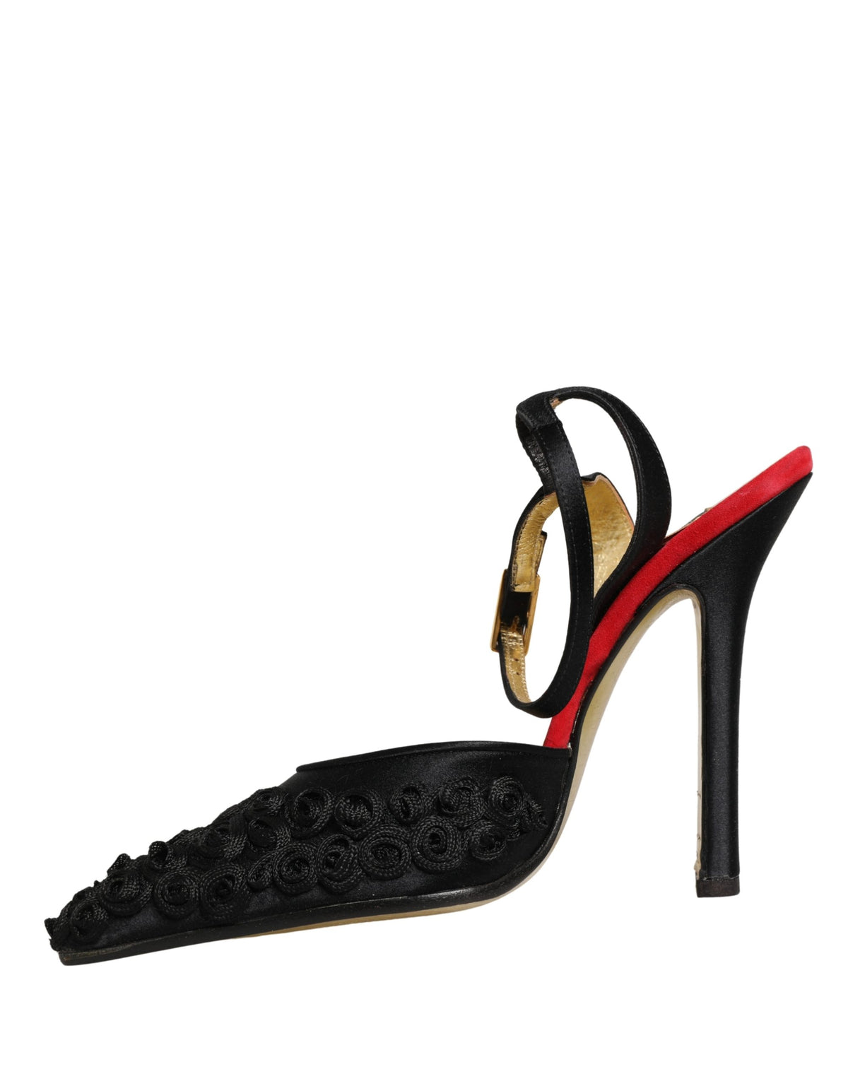 Dolce & Gabbana Black Satin Floral Ankle Strap Sandals