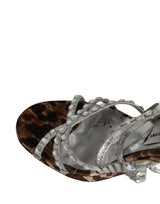 Dolce & Gabbana Brown Leopard Rhinestone Stiletto Sandals