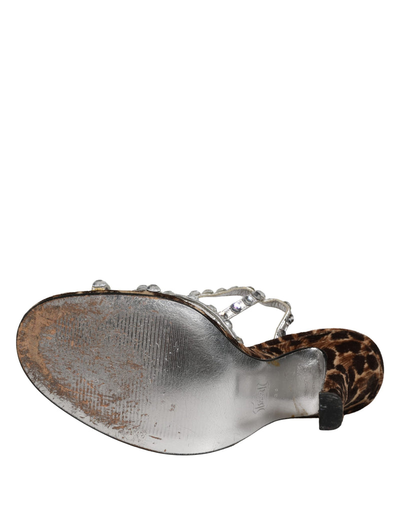 Dolce & Gabbana Brown Leopard Rhinestone Stiletto Sandals