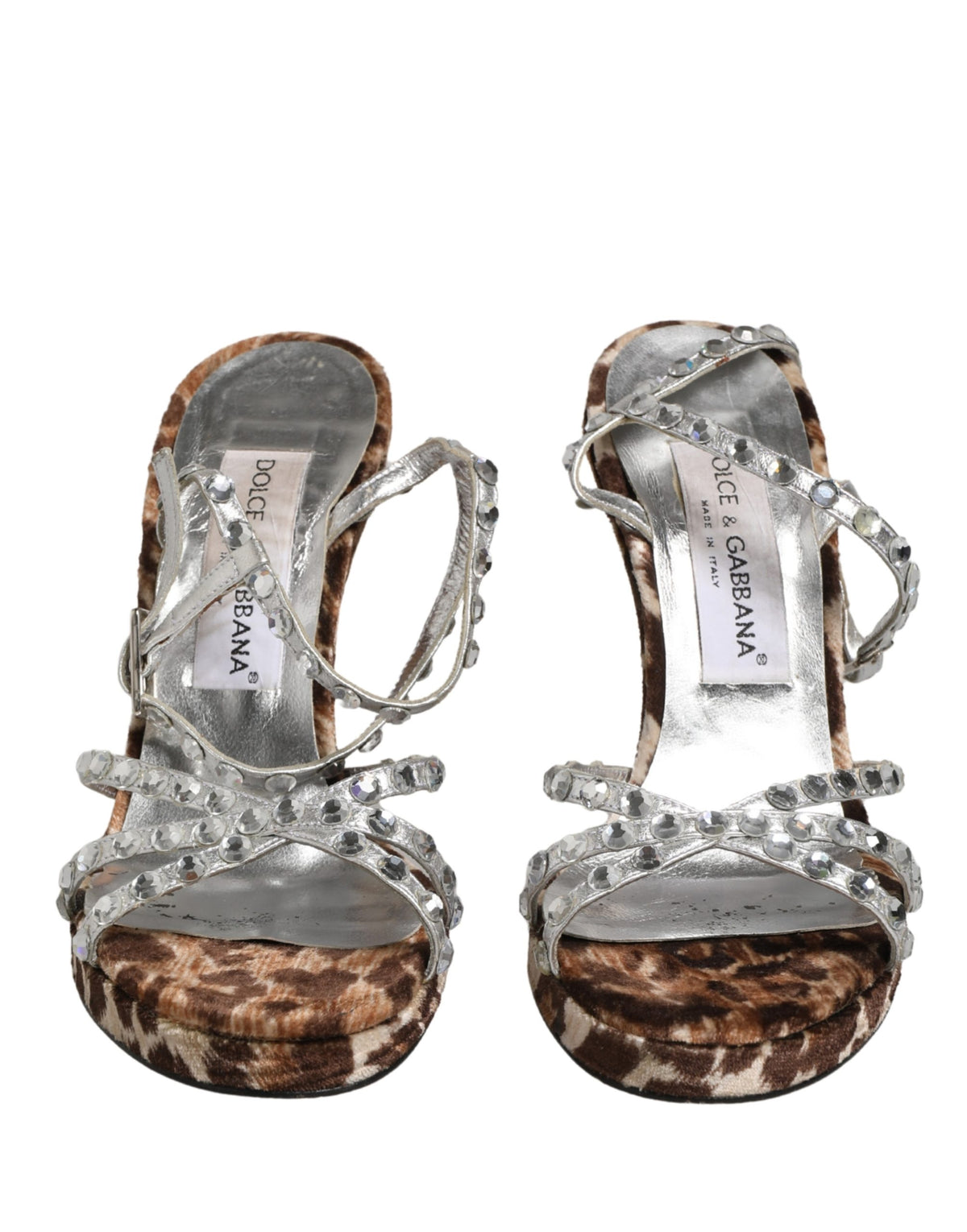Dolce & Gabbana Brown Leopard Rhinestone Stiletto Sandals