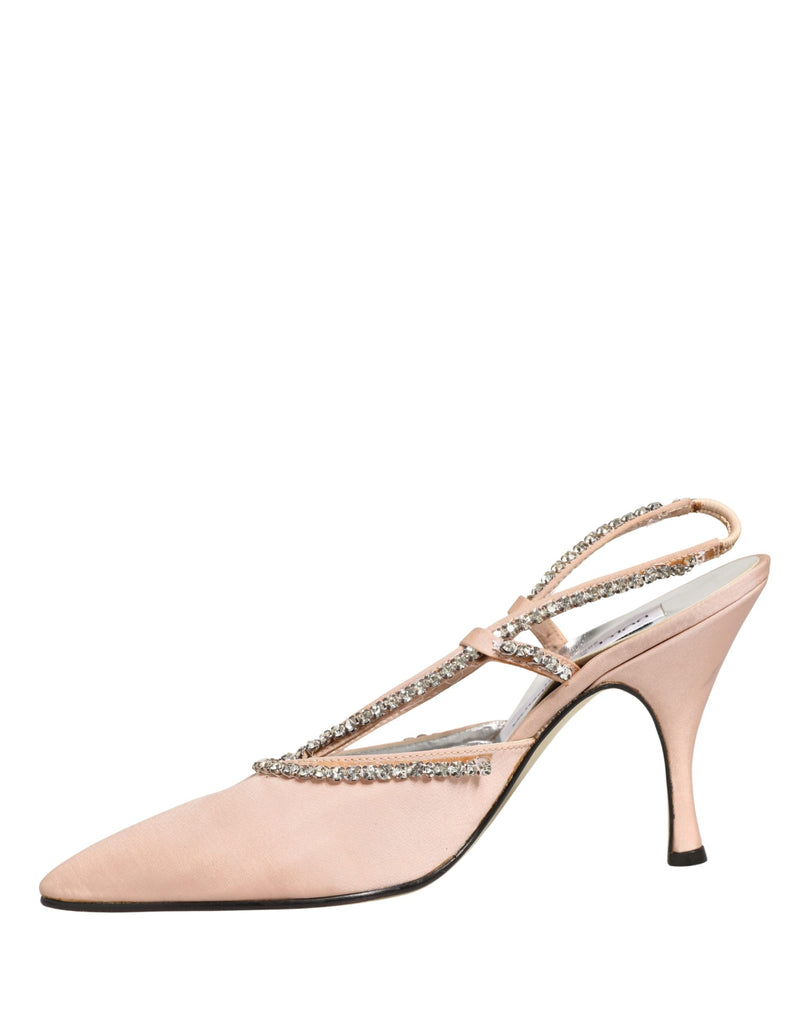 Dolce & Gabbana Beige Crystal Heels Slingbacks Sandals