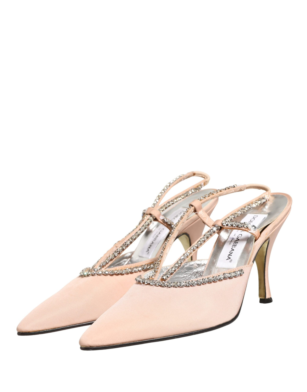 Dolce & Gabbana Beige Crystal Heels Slingbacks Sandals
